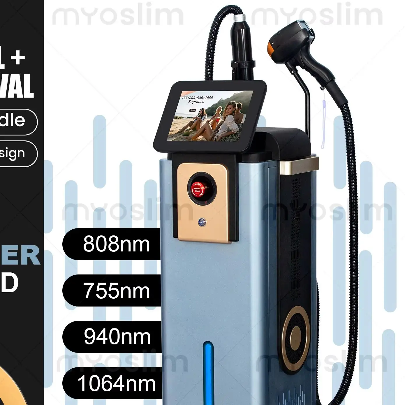5000W Diode Laser Hair Removal 4 Wavelengths Pico Tattoo Removal Machine 755nm FAC Collimation Ice Cooling System Foldable Touch