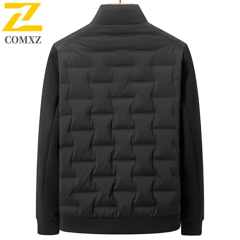 COMXZ Winter Down Jacket Men Turndown Collar Classic Commuting Office Thickened Warm Parka Trendy White Duck Down Winter Coat