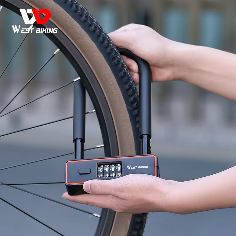 WEST BIKING Bike U Lock Heavy Duty Anti-Theft Security Password Keys Double Protection Bicycle Lock With Bracket Bike Lock