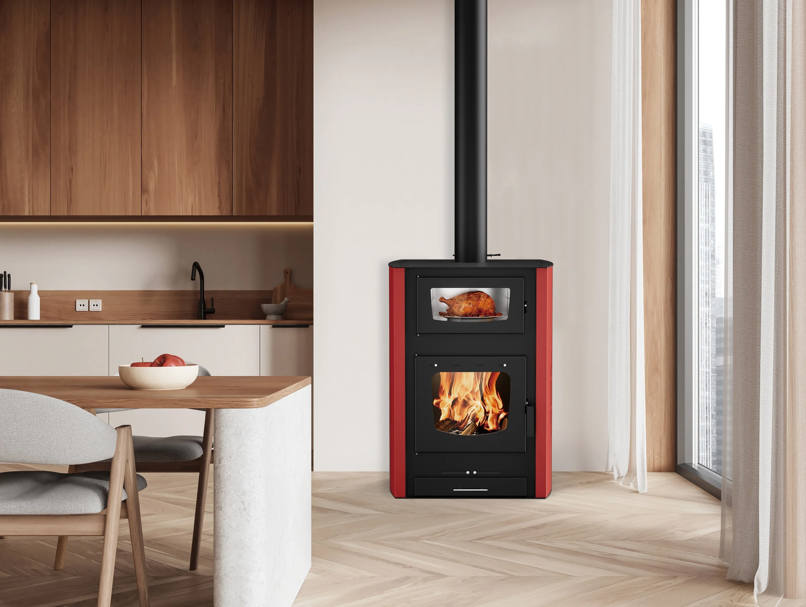 RC3001A 30KW High Power Wood Stove For Cooking And Water Heating Wood Burning Stove With Oven And Boiler Wood Boiler