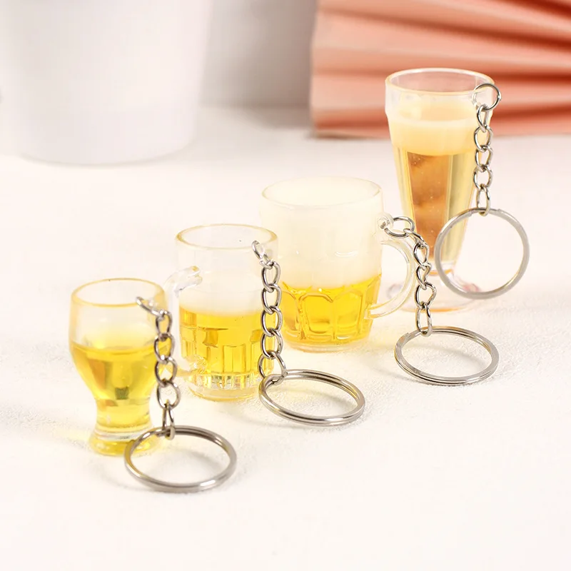 Miniature Realistic Beer Glass Pendant Dollhouse Kitchen Prop Decoration Bag Car Keychain Accessory Gift for Men and Women