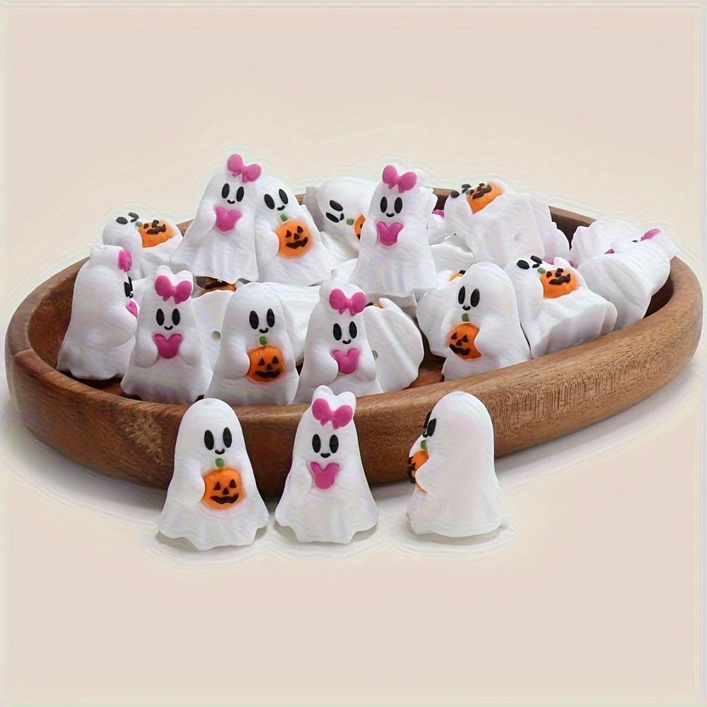 6-teiliges Set aus harzbeschichteten Silikonperlen mit Halloween-Motiv, perfekt zum Basteln von Schlüsselanhängern, Halsketten, Armbändern und mehr