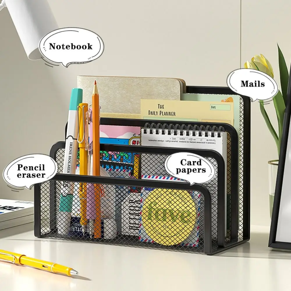 Multi-functional Metal Table File Rack Mesh Three Layers Mail Holder Magazine Organizer School Office