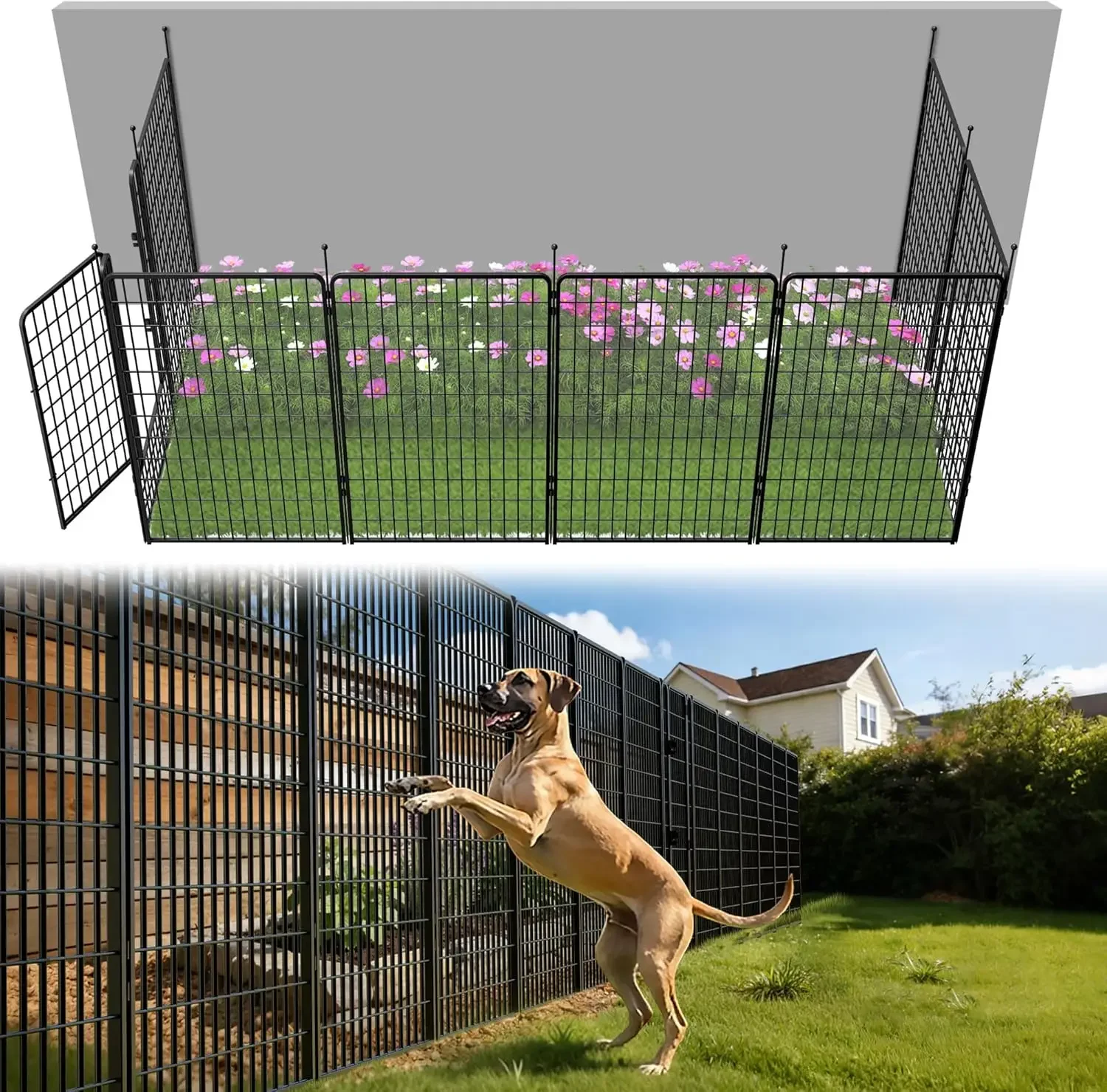 Garden Fence Outdoor for the Yard – 50in(H) x 20.8ft(L) Heavy Duty Metal Animal Barrier for Dog, No Dig Decorative Dog Fence, 8