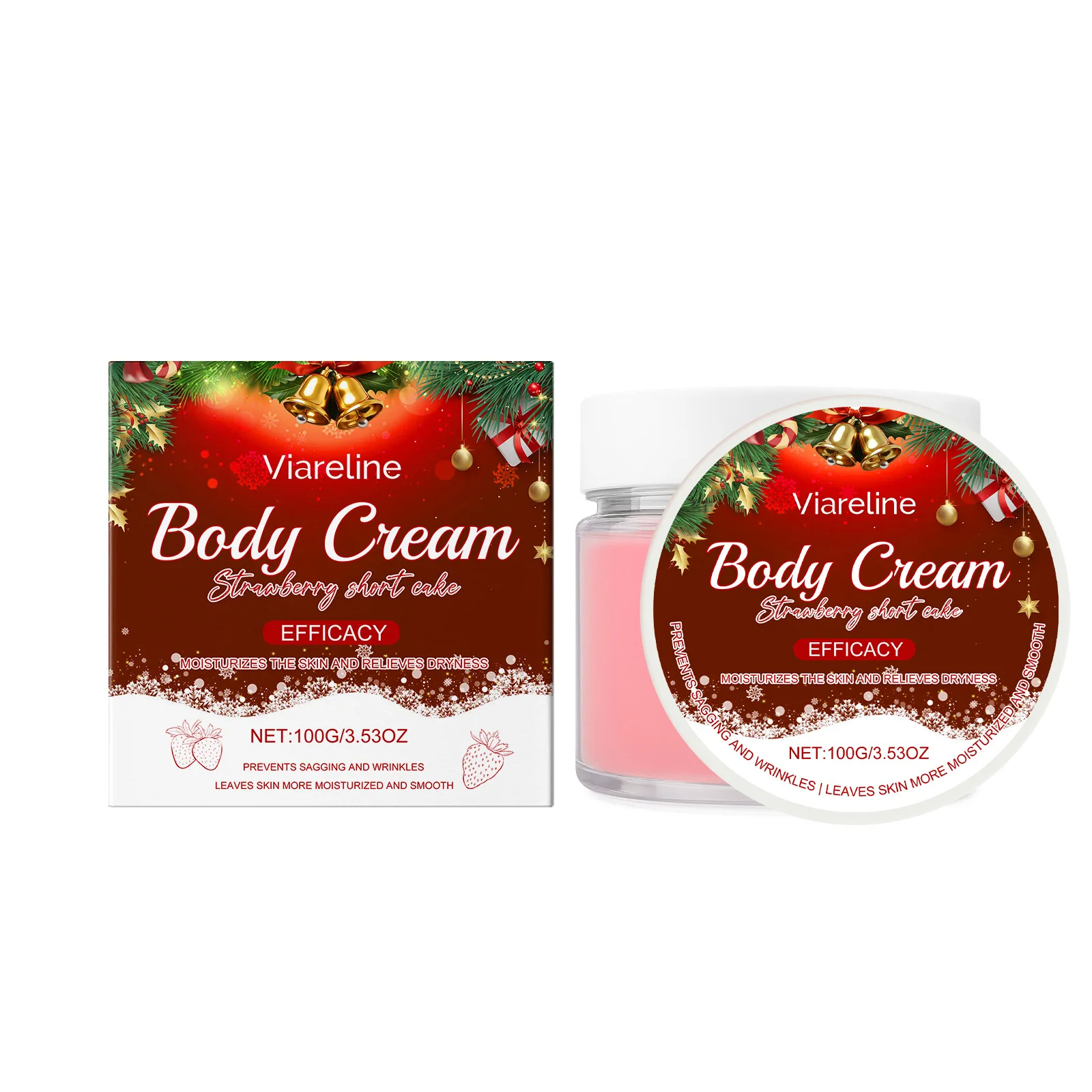 Erdbeergeschmack, nährende, feuchtigkeitsspendende, feuchtigkeitsspendende Körpercreme, feuchtigkeitsspendende, weichmachende, straffende, straffende Haut, straffende Hautton