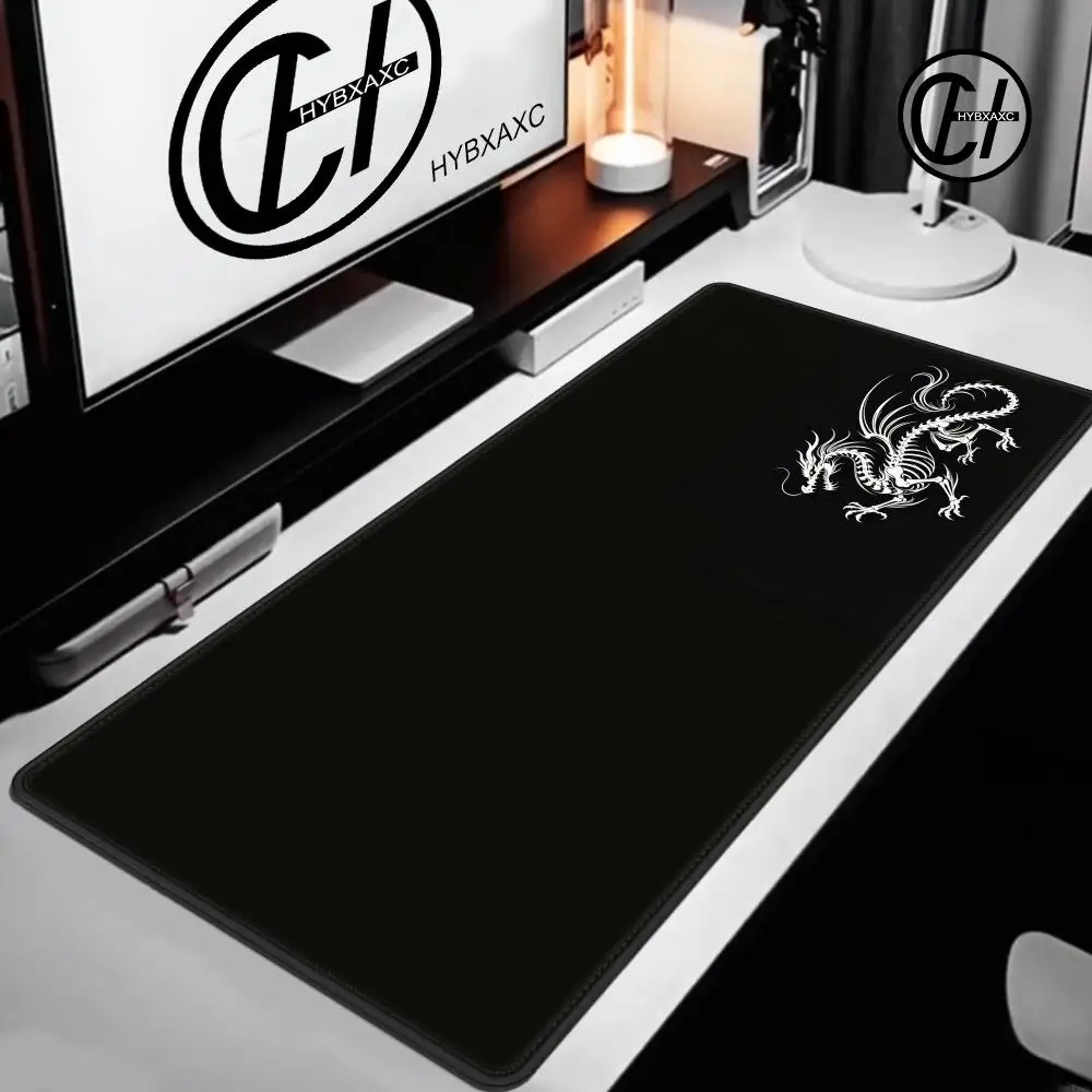 HYBXAXC Skeleton Dragon Mouse Pad, Black White Chinese Dragon Desk Mat, Large Non-Slip Gaming Mousepad for Game Room