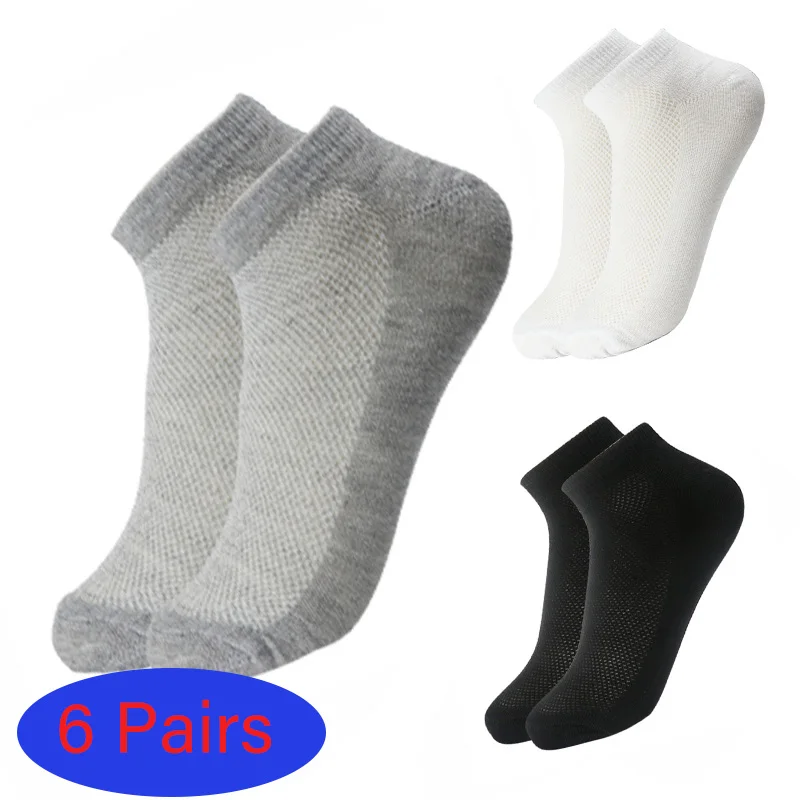 

6 Pairs Breathable Men's Socks Short Ankle Elastic Solid Color Mesh High Quality Cotton Women's Sock Unisex Plus Size Eur 38-46
