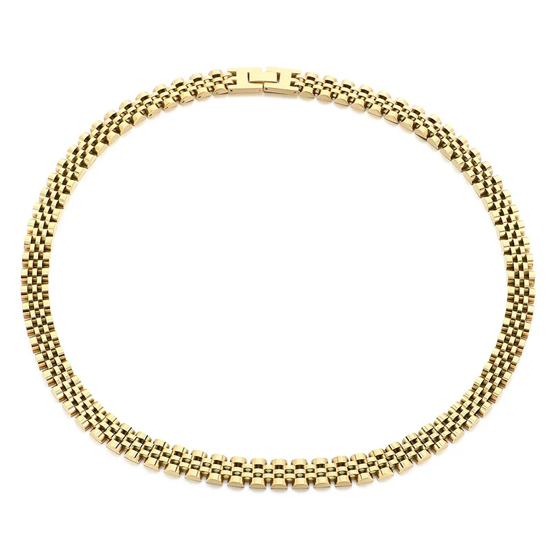 AliExpress Qiaonitu 10mm Punk Gold Color Strap Watch Chain Necklace Bracelet Men Women Hiphop Shiny Stainless Steel Bike Watchband Choker Jewelry