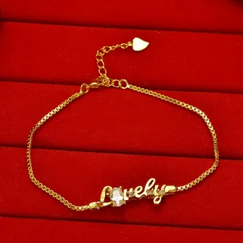 AU999 gold bracelet for women new style letter beautiful 24K pure gold inlaid diamond wrist chain women&#x27;s birthday gift