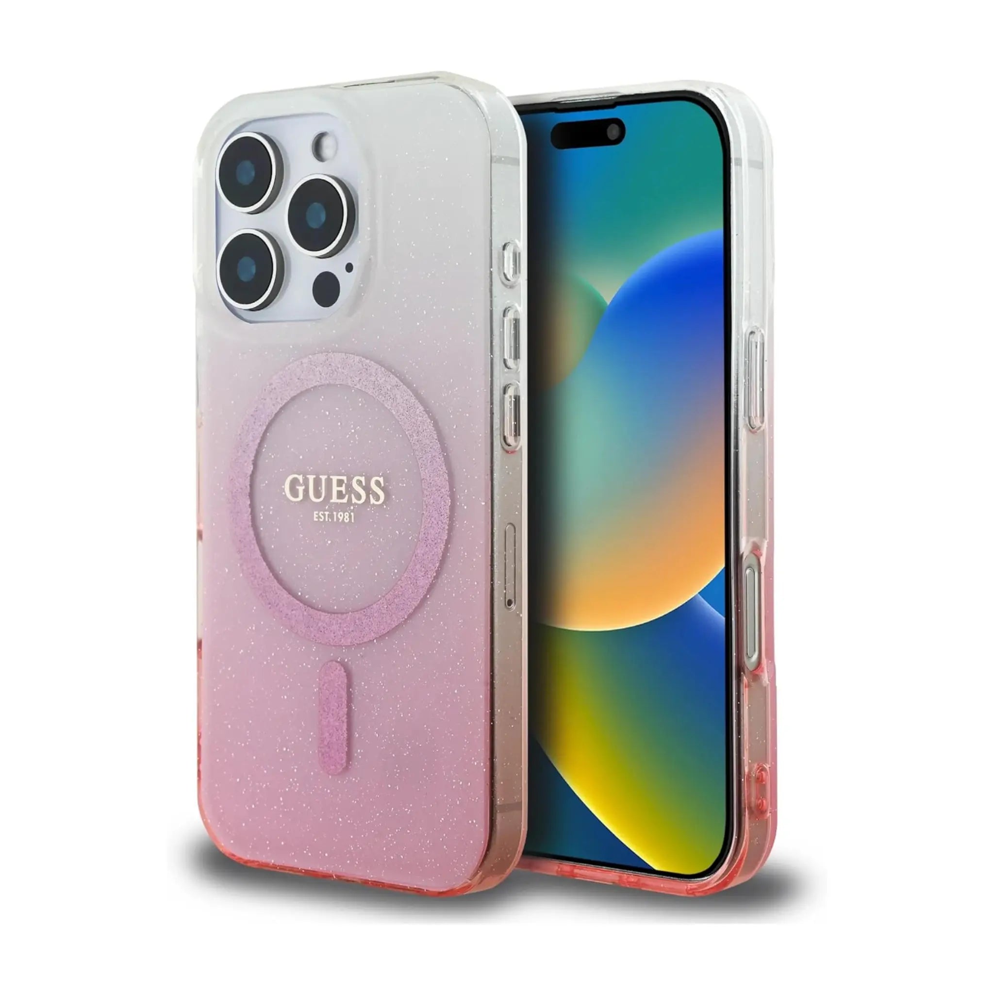 Guess IML Glitter Gradient Hülle Pink für Magsafe – Für iPhone 16 Pro