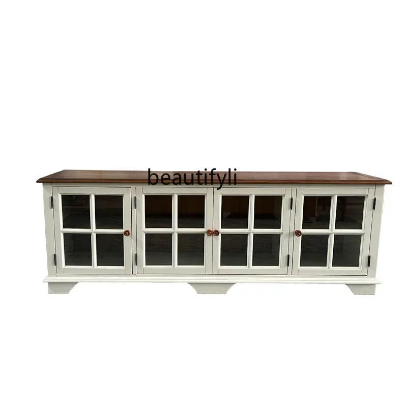 

American all-solid wood TV cabinet High Mediterranean style furniture Home living room TV cabinet Coffee table