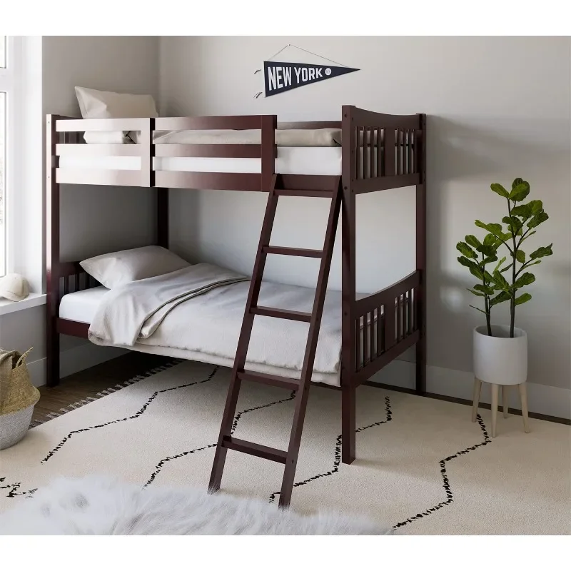 Caribou Twin-Over-Twin Bunk Bed (Espresso) – GREENGUARD Gold Certified, Converts To 2 Individual Twin Beds