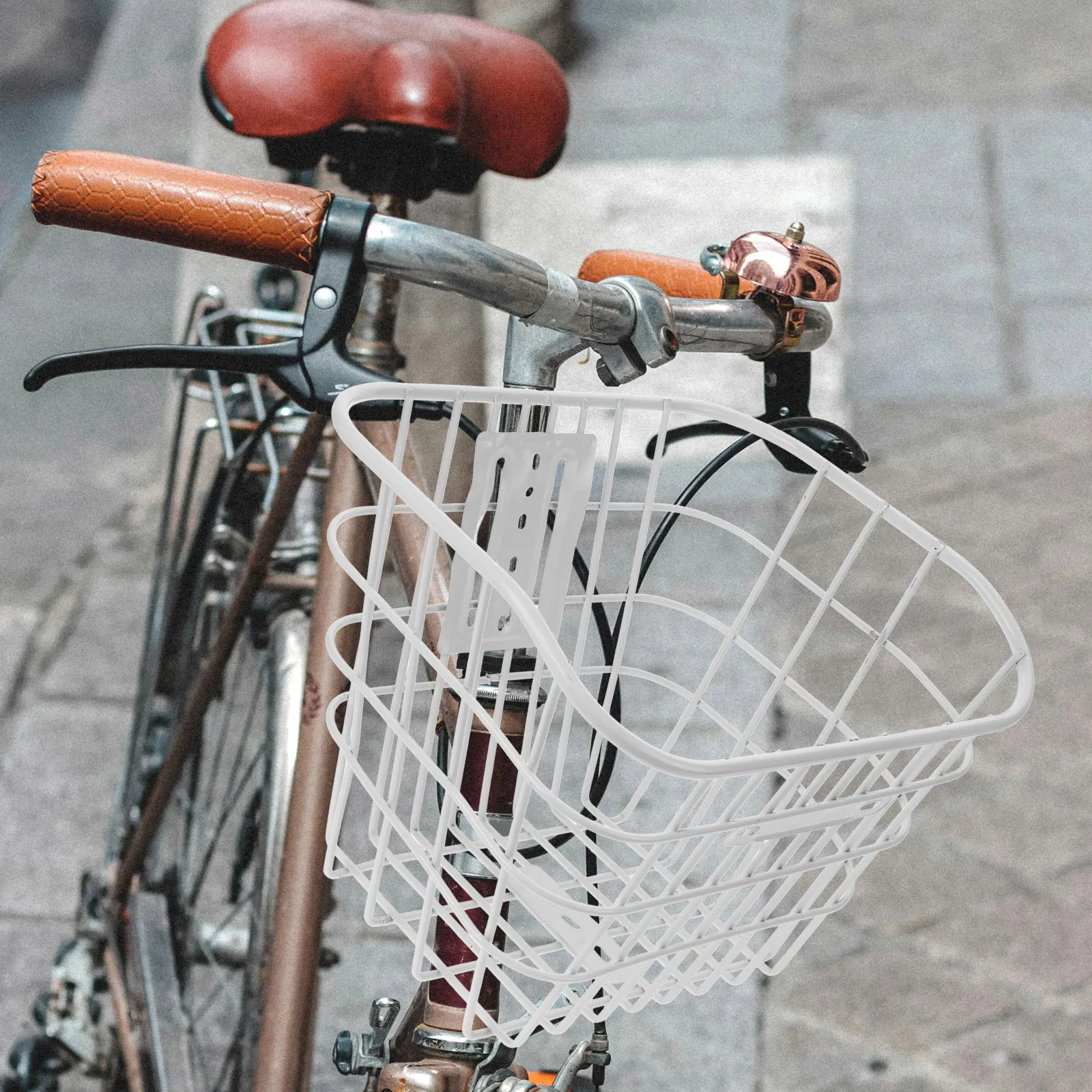 

Electric Bike Front Basket Sturdy White Iron Wire Large Capacity Front Container for Bicycle Practical Outdoor Cycling Storage