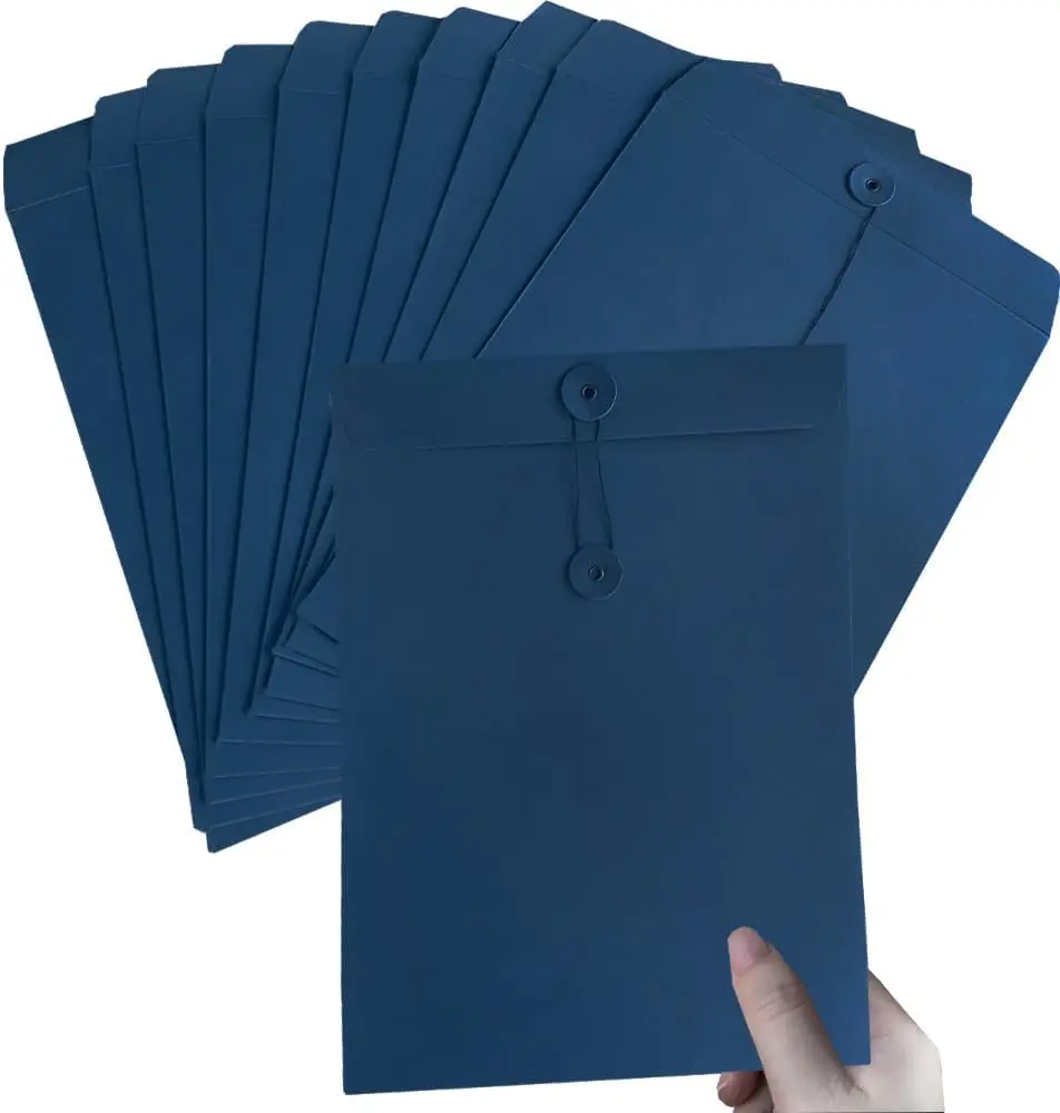 

10Pcs A4 Kraft Paper File Folder Blue Filing Envelope Folder Project Document Folder with String Closure Presentation