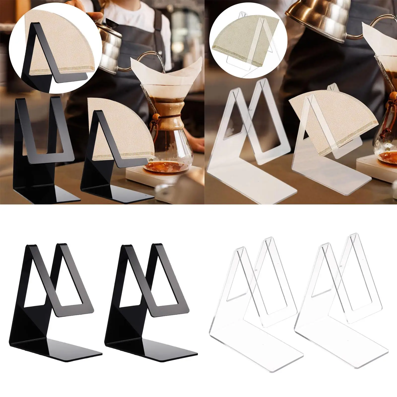 2 peças suporte de filtro de café acrílico acessórios de barra de café papel de filtro de café