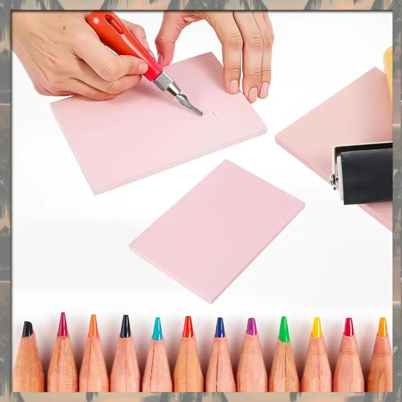 مجموعة أدوات نحت الطوابع المطاطية الجديدة A70U مكونة من 4 قطع مع أدوات القطع وبكرة براير للحرف اليدوية للطباعة #5