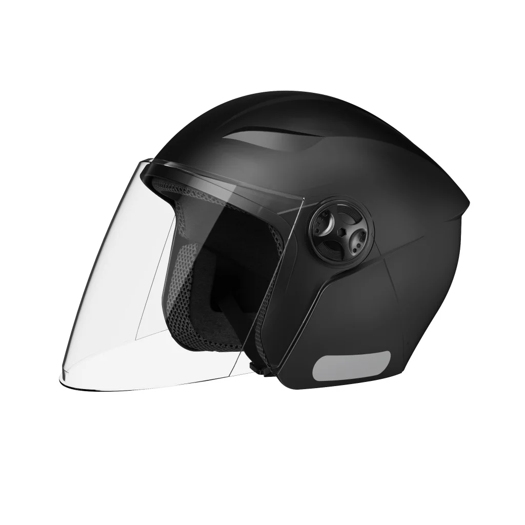 

High Quality 3/4 Open Face Motorcycle Helmet ABS Waterproof Adult Head Protection Moto Helmet Single Mirror Black