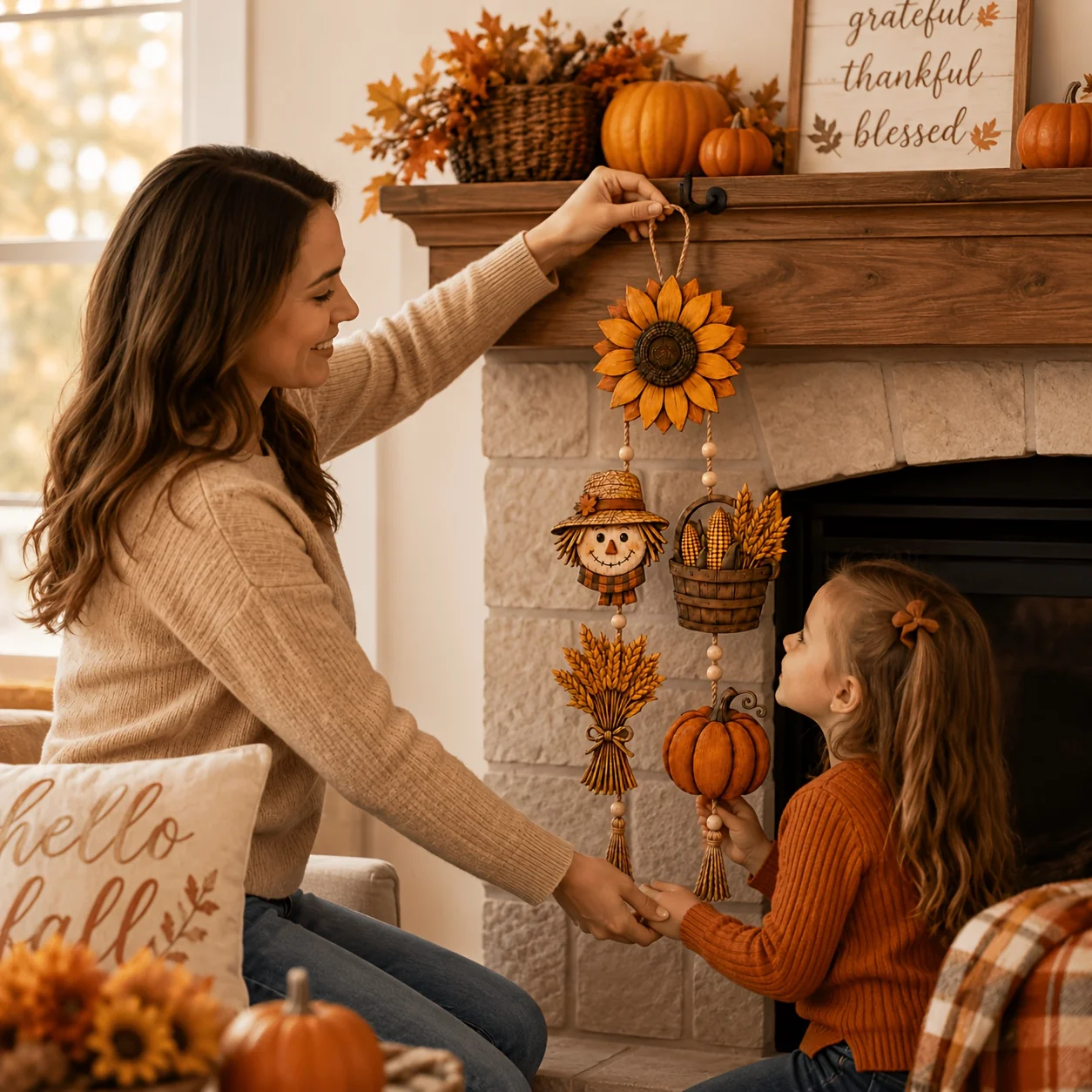 1sets Fall Harvest Wooden Hanging Wall Decor Rustic Farmhouse Thanksgiving Front Door Mantel Hanging Home Party Wall Decor