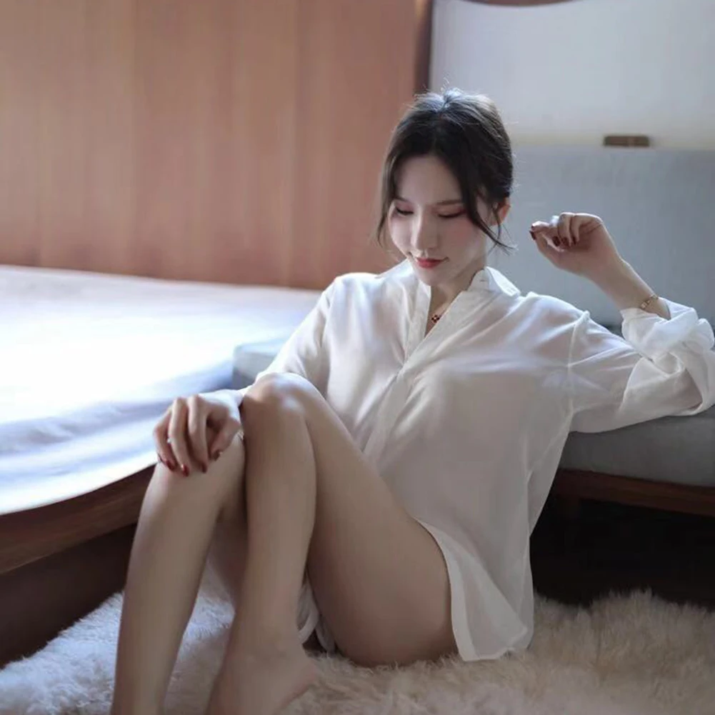 

Women Sleepwear Sexy Lingerie Boyfriend Shirt Temptation Transparent Pajamas Hollow Nightdress Pajamas Sleep Tops Sleep Shirt