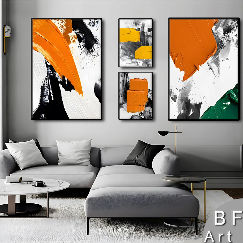 Abstract Art Colors Black Yellow Blue White Orange Home Decor Canvas Painting Wall Art Poster Prints Pictures Living Room Murals