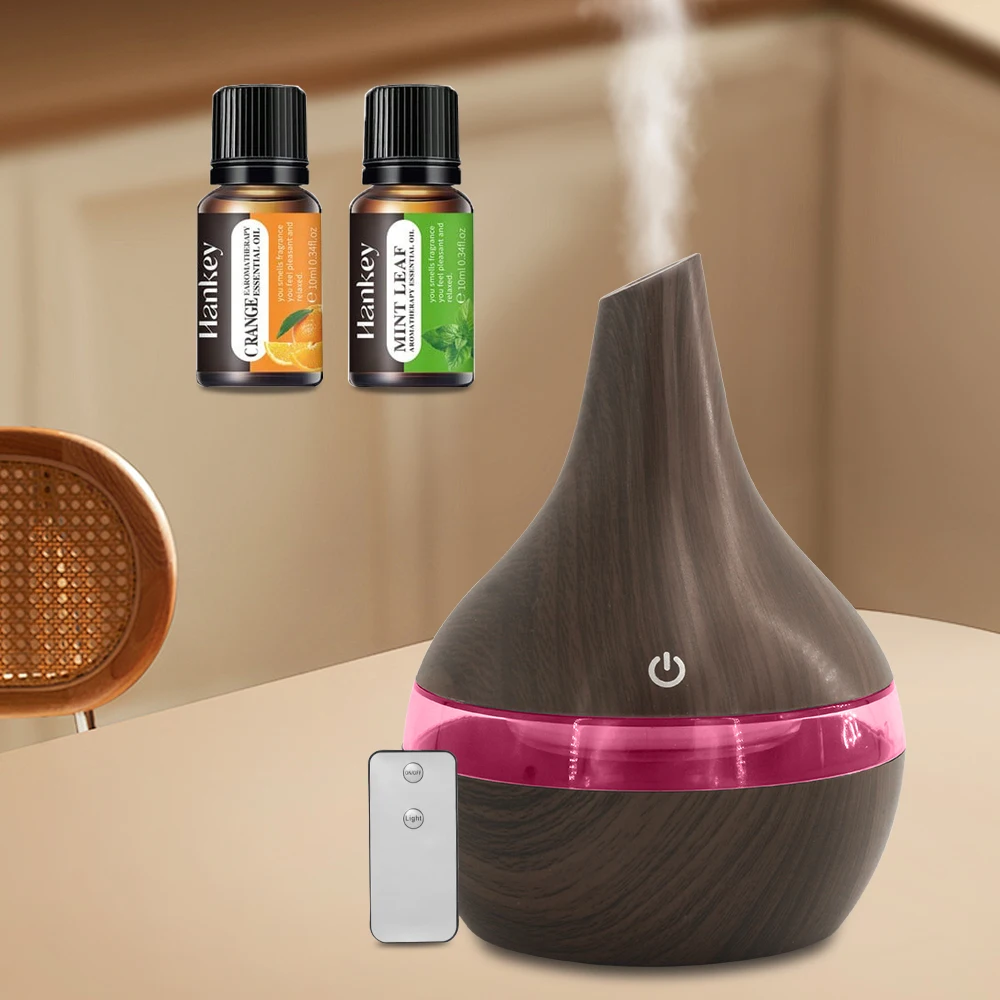 

USB Powered Aromatherapy Humidifier 300ml Dark Wood Essential Oil Diffuser with 7 Color Changing LED Night Light Lamp for Gift