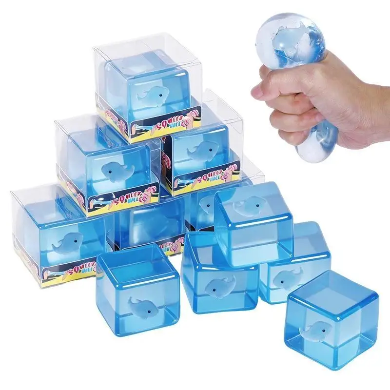 Blue Whale Jelly Squeeze Stress Ball Toy Cube Ocean Themed Anxiety Relief Fidget Toy Decompression Gift