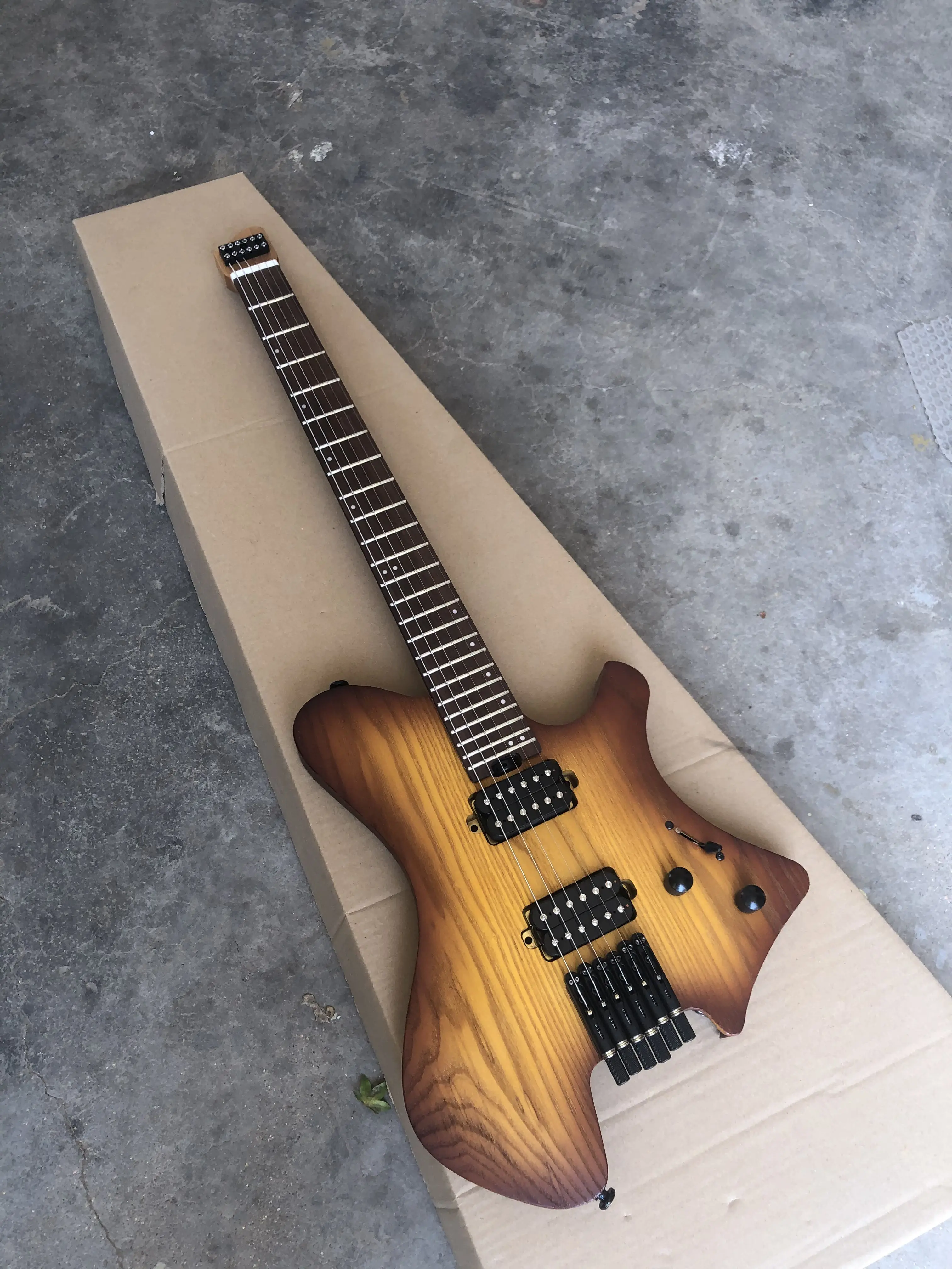 Guitarra eléctrica sin cabeza de alta calidad, 2 pastillas Humbucker, cuerpo de ceniza gris, trastes Jumbo de acero inoxidable, se pueden combinar libremente