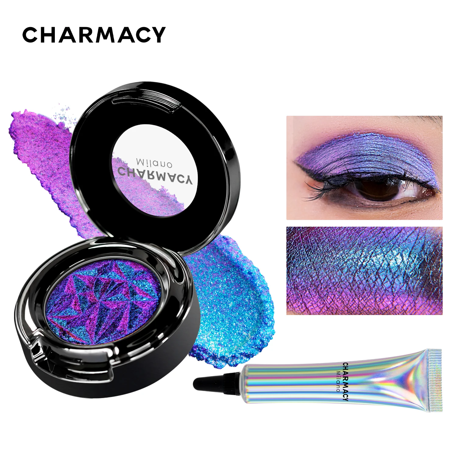 

CHARMACY New Color change Sequin Eyeshadow Set Longlasting Beauty Shiny Duochrome Eye Shadows With Primer Cosmetic Makeup