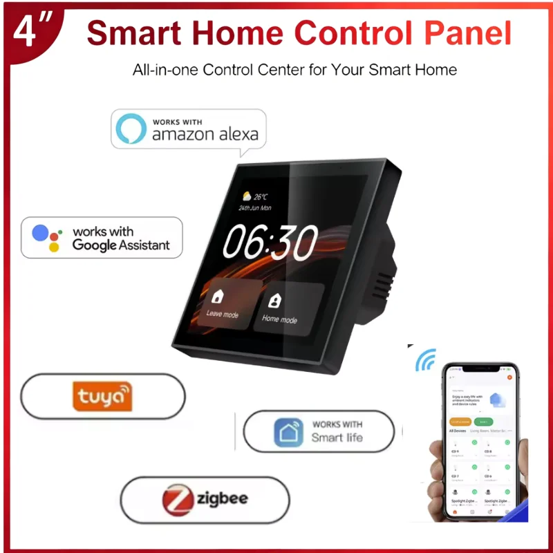2026 Tuya Wifi Touch Center Control Panel，Tuya Screen， Bulid in Alexa Voice Control & ZigBee Gateway For Smart Scenes 4 Inches
