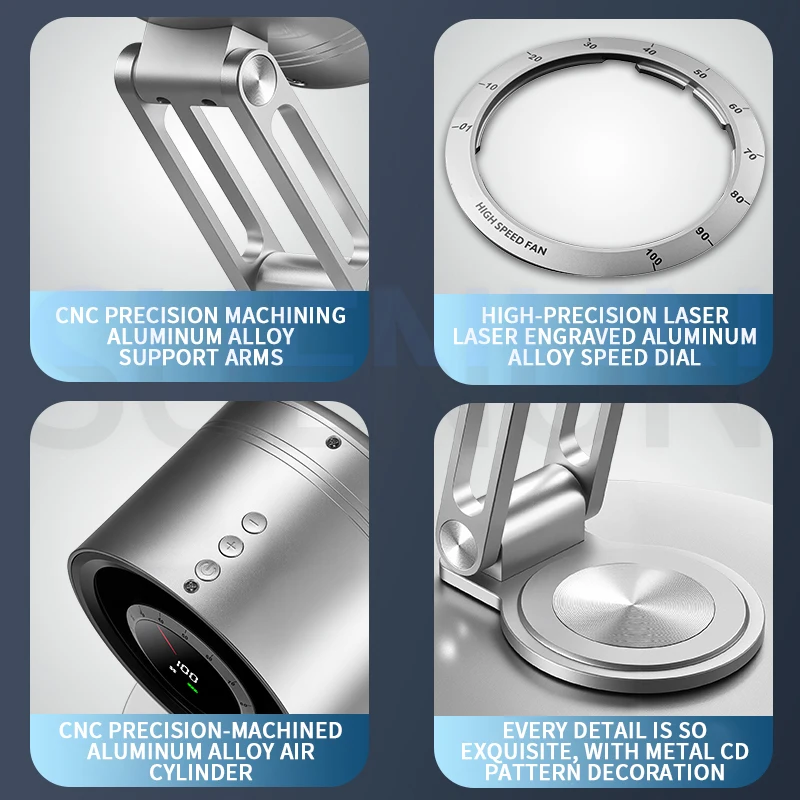 مروحة معدنية صغيرة 360 °   مروحة توربينية دوارة قابلة للطي لسطح المكتب، مروحة صغيرة محمولة قابلة لإعادة الشحن عبر USB