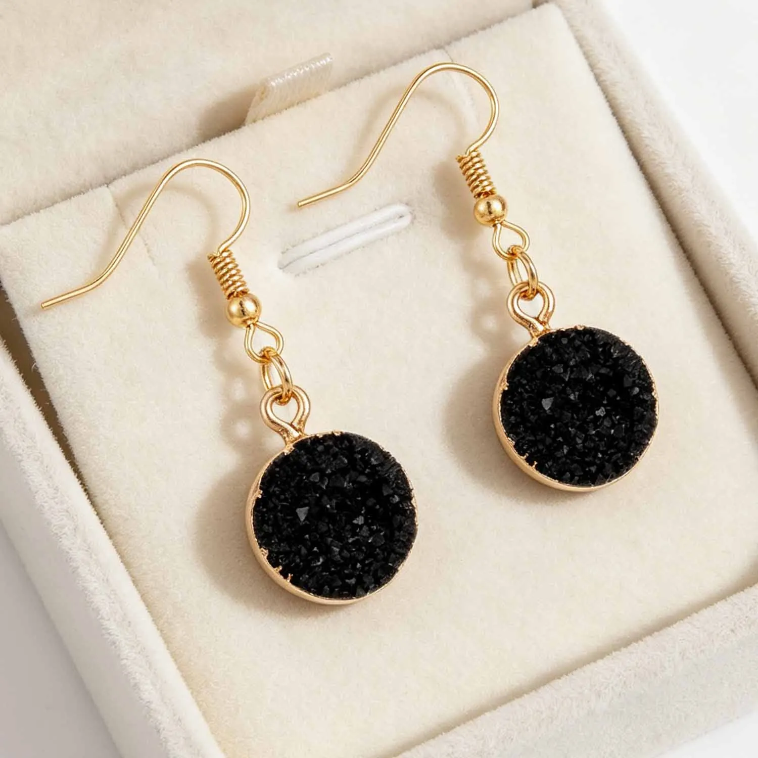 Cute Stone Crystal Erarings for Women Golden Round Resin Druzy Drop Earrings Jewelry