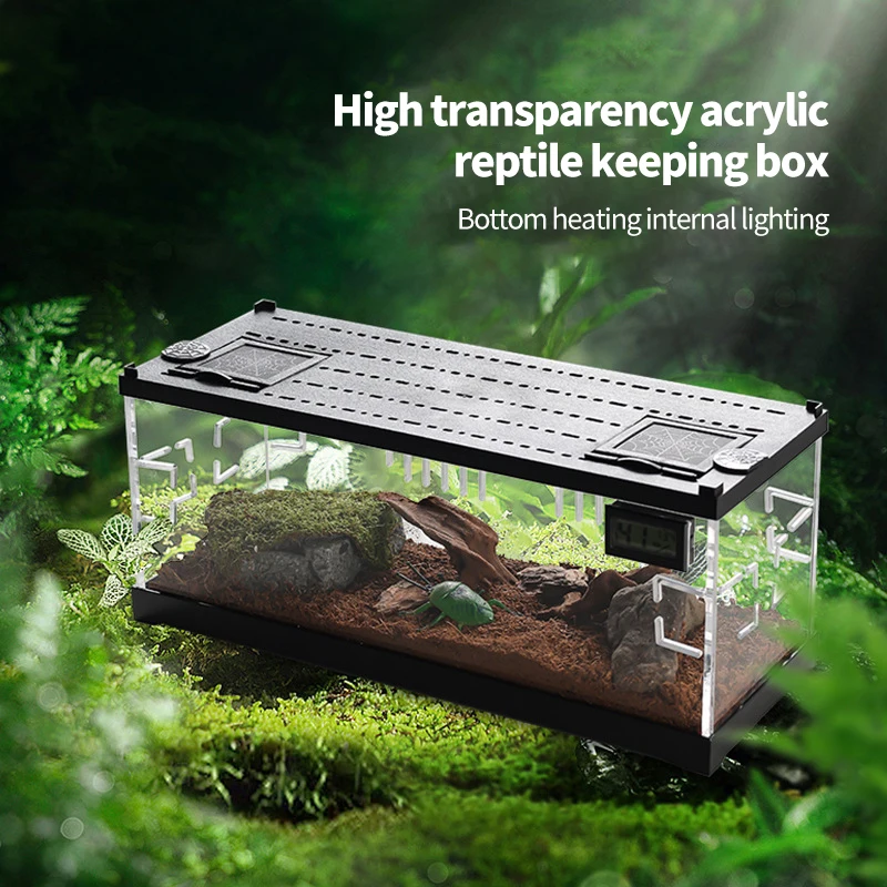 

Acrylic Reptile Box Small Lighting Heating Escape-proof Hermit Crab Hamster Cage Breeding Tank Climbing Pet Breeding Boxes