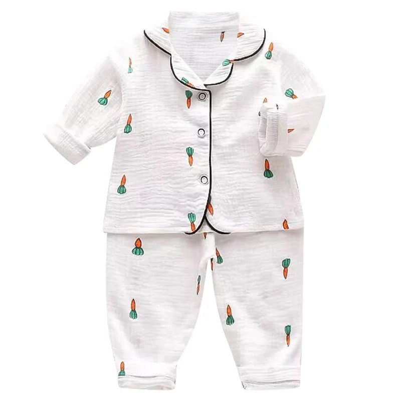 طقم جديد لعام 2024 للرضع طقم كرتوني ربيعي بأكمام طويلة تأثيث منزلي كوري بيجامات مريحة ولطيفة طقم مكون من قطعتين