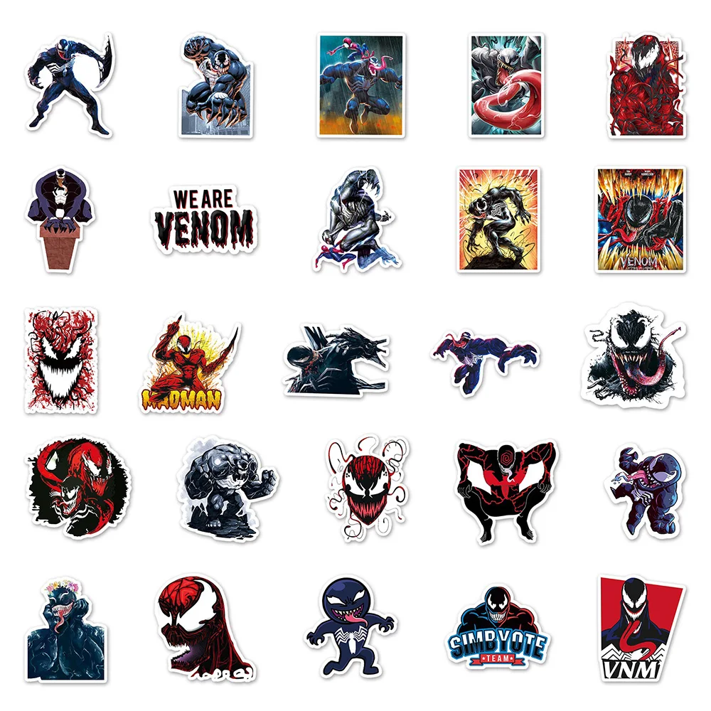 10/30/50 Buah Anime Disney Marvel Venom Kartun Stiker DIY Gitar Laptop Bagasi Skateboard Graffiti Decals Menyenangkan untuk Mainan Anak-anak