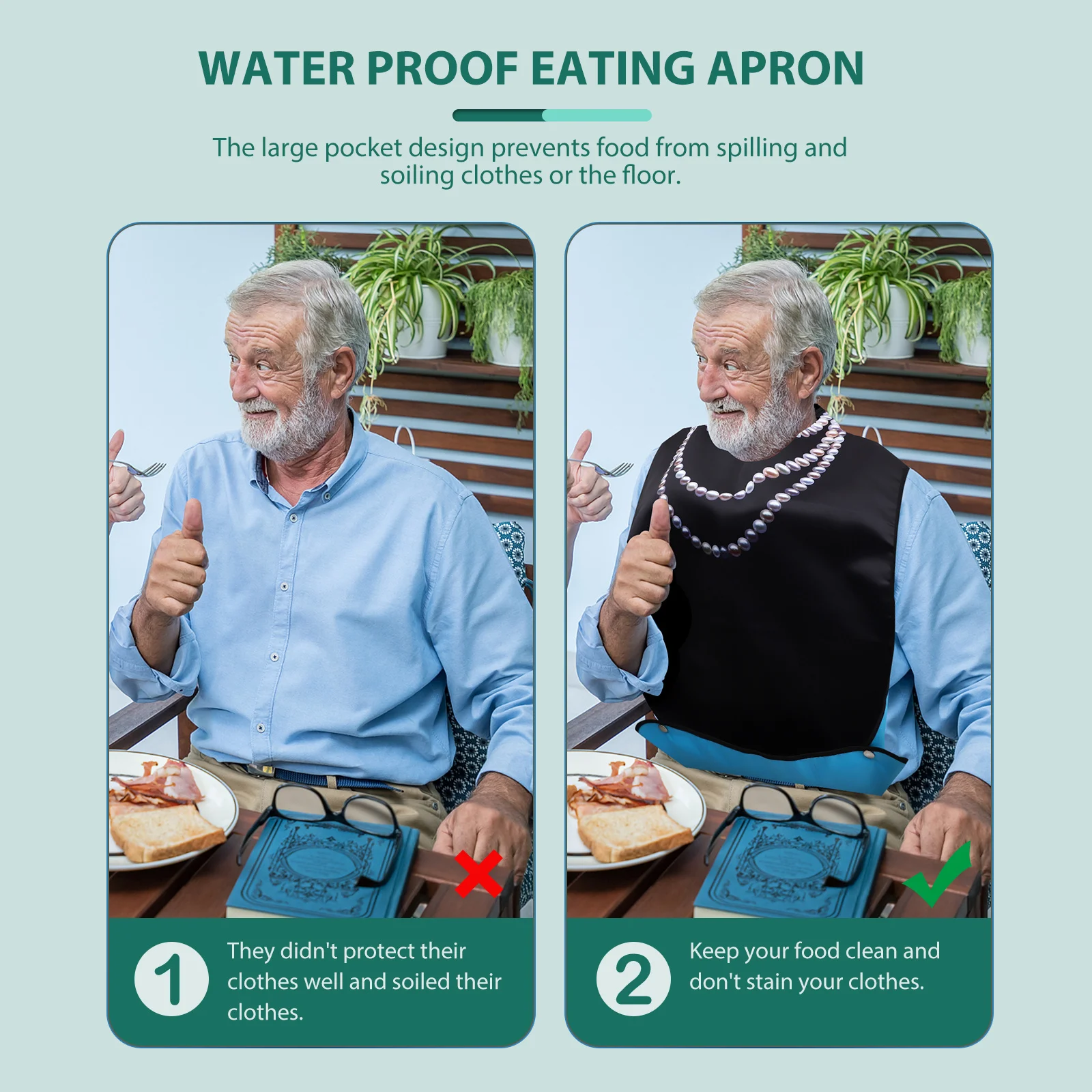 

2Pcs Adult Bib Reusable Adjustable Clothing Protector Lightweight Breathable Mealtime Cover for Elderly Disabled Waterproof