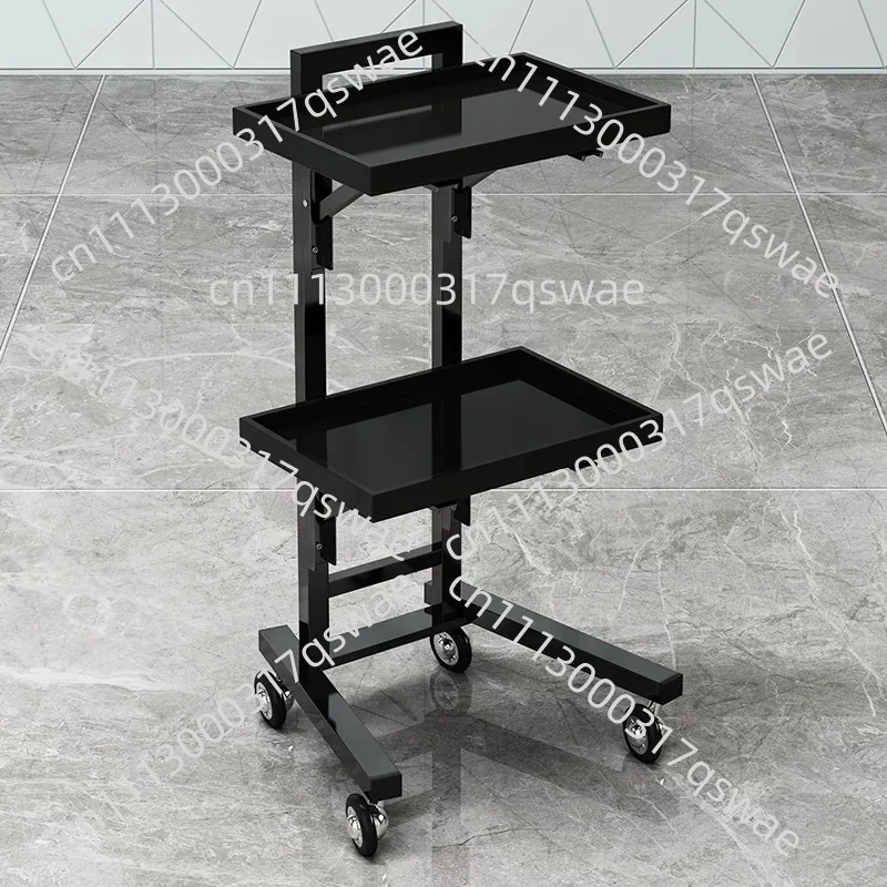 Multi-Function Stainless Steel Rolling Cart - Foldable 2-Tier Trolley for Salon, Supermarket & Professional Workbench