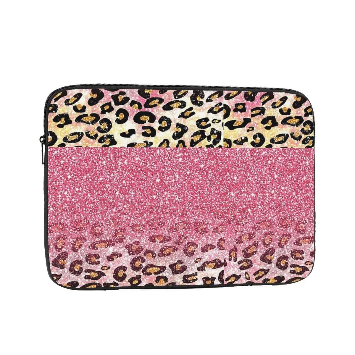 Bubble Gum Pink Faux Glitter Leopard Animal Print 10 12 13 15 17 Inch Notebook Sleeve Cover Bag Tablet Shockproof Case Bag
