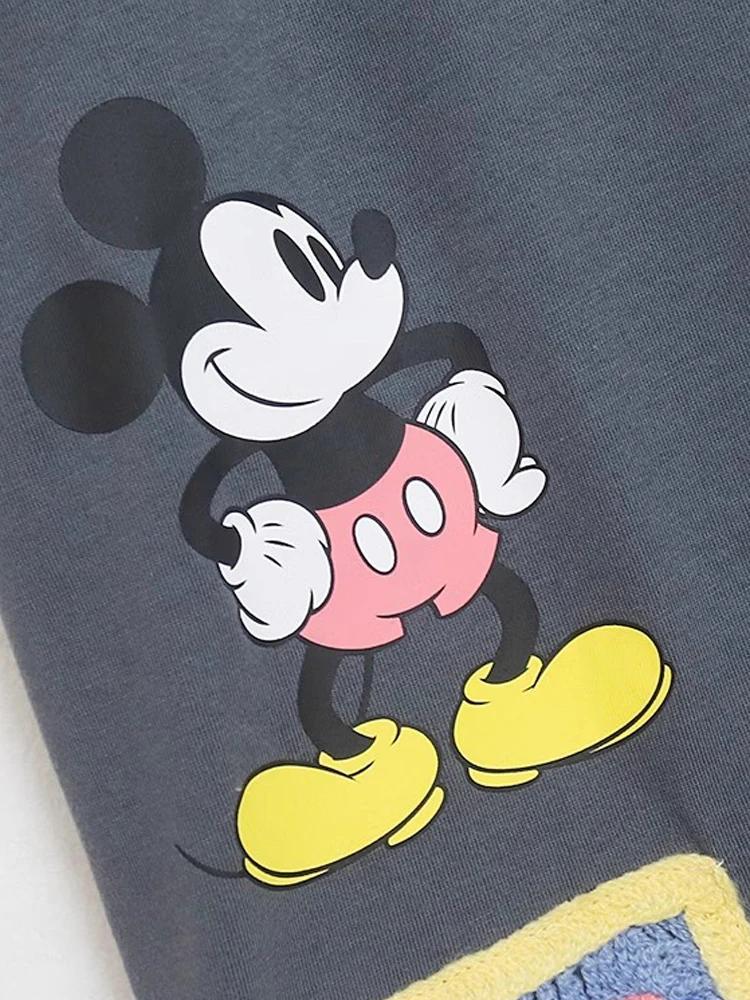 Disney T-Shirt Mickey Minnie Mouse Cartoon Print Embroidery Sweet Women O-Neck Pullover Short Sleeve Tee Tops Female Streetwear