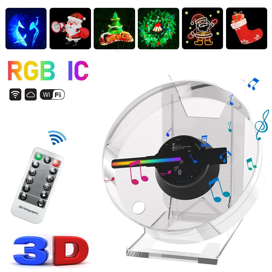 3d Holographic Advertising Lights LED Desktop Model Fan Screen With Audio Playback With Transparent Cover Holographic Fan COOL