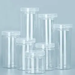 Clear Sealed Can With Lid Plastic Empty Packing Bottle Circular Storage Bucket Biscuit Jar Food Grade Sealed Cans Tank Container