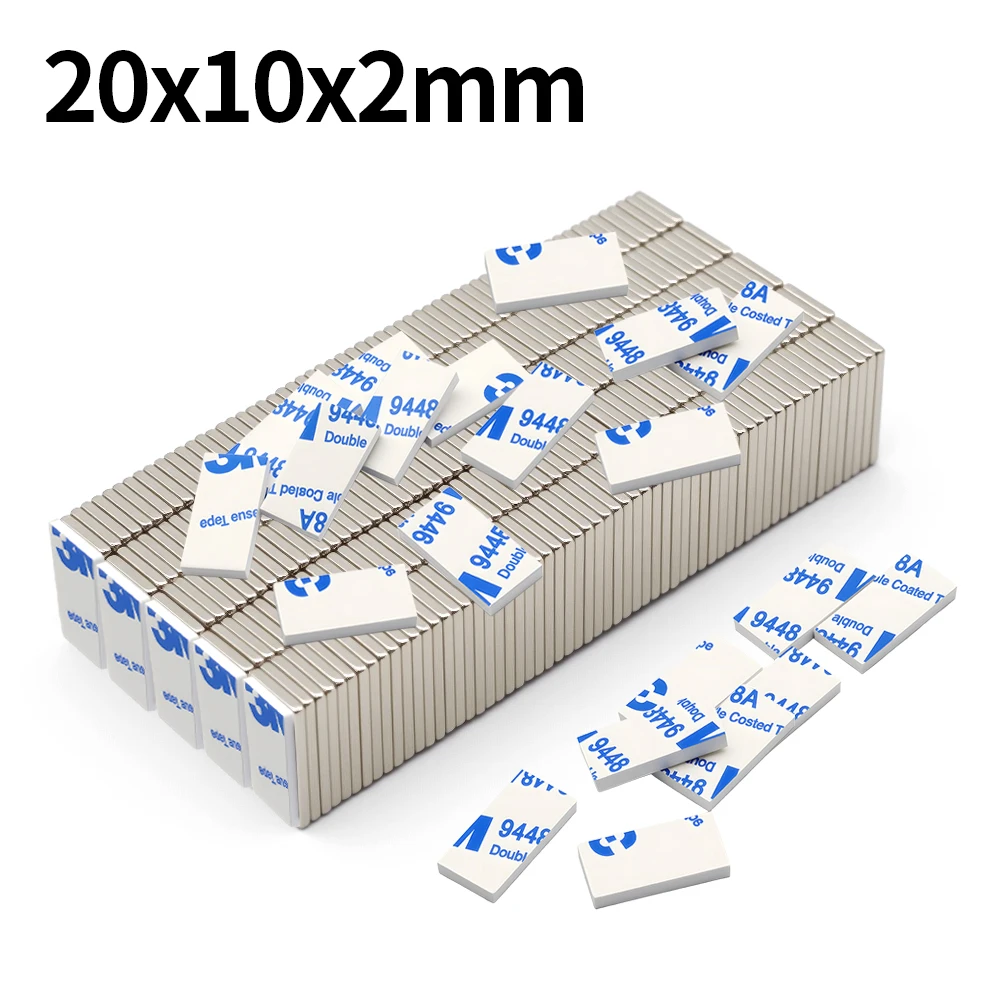 20x10x2mm Super Powerful Magnet Neodymium With double-sided adhesive Magnet Block NdfeB N35 Strong Permanent Magnetic imanes