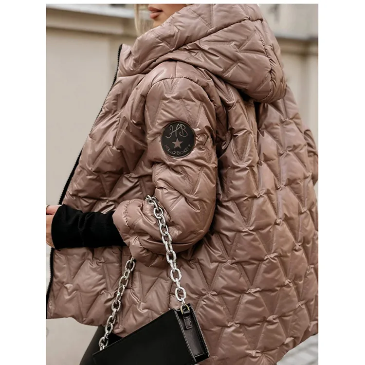 Inverno Caldo Collo Alto Manica Lunga Patchwork Giacca di Cotone Cappotto Con Cappuccio Abrigos De Mujer Manteaux Hiver Femme Chaqueta Acolchada