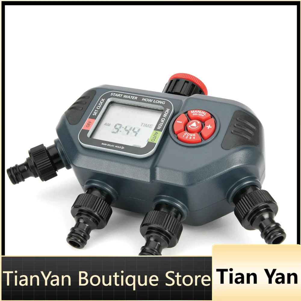 EE1 4 Outlets Garden Water Sprinkler Timer With Display Manual and Automatic Modes Easy Setup and Program Regular Watering Sched