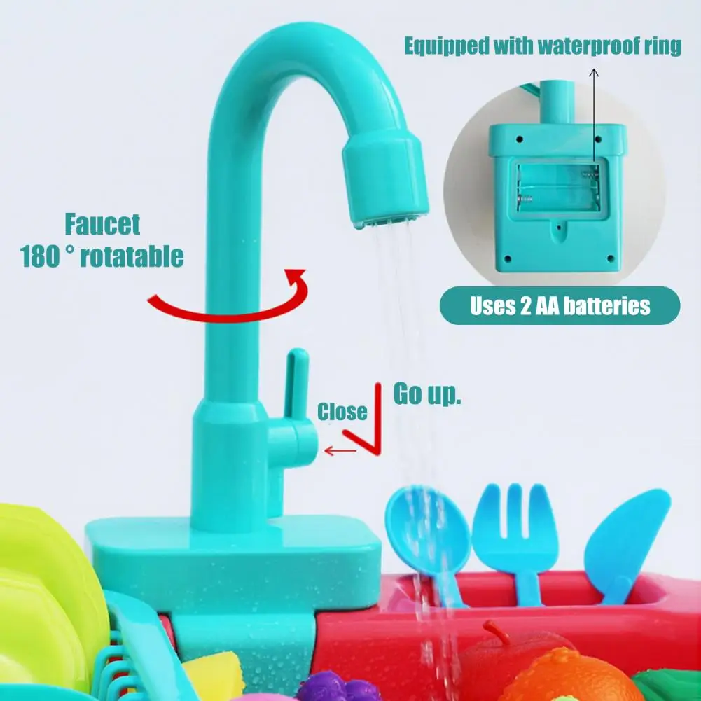 Toy Sink Water Faucet Rotatable Toy Faucet with Running Water for Kids Playhouse Kitchen Sink Battery Operated for Boys