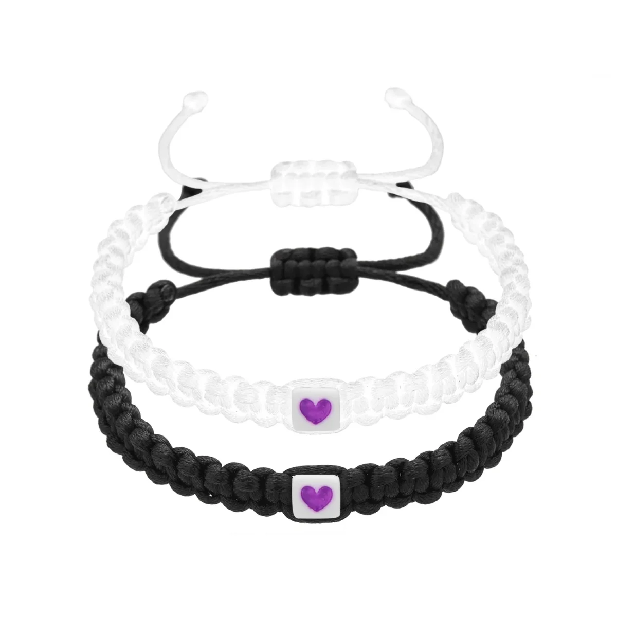 2 Teile/satz Winzige Harz Liebe Herz Charme Paar Armbänder Für Frauen Männer Bunte Herz Hand-gewebt Schwarz Weiß Seil armreif Schmuck
