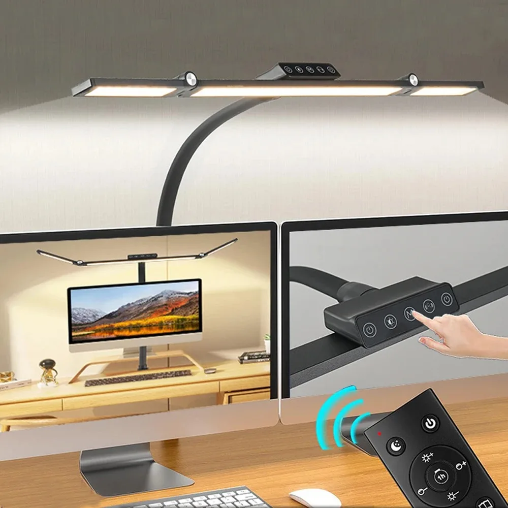 

Светодиодная настольная лампа с одной/тремя головками, плавной регулировкой яркости, для защиты глаз, 3 цветовых режима, регулируемая, для ПК, дома и офиса