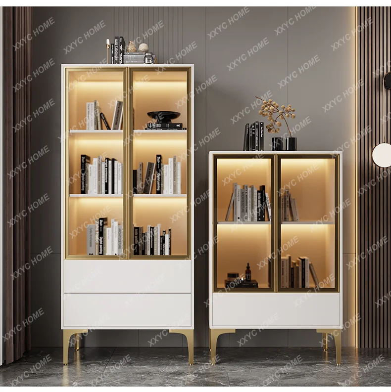 

SSLight luxury, simple modern custom living room study with glass door bookshelf, solid wood figure display cabinet