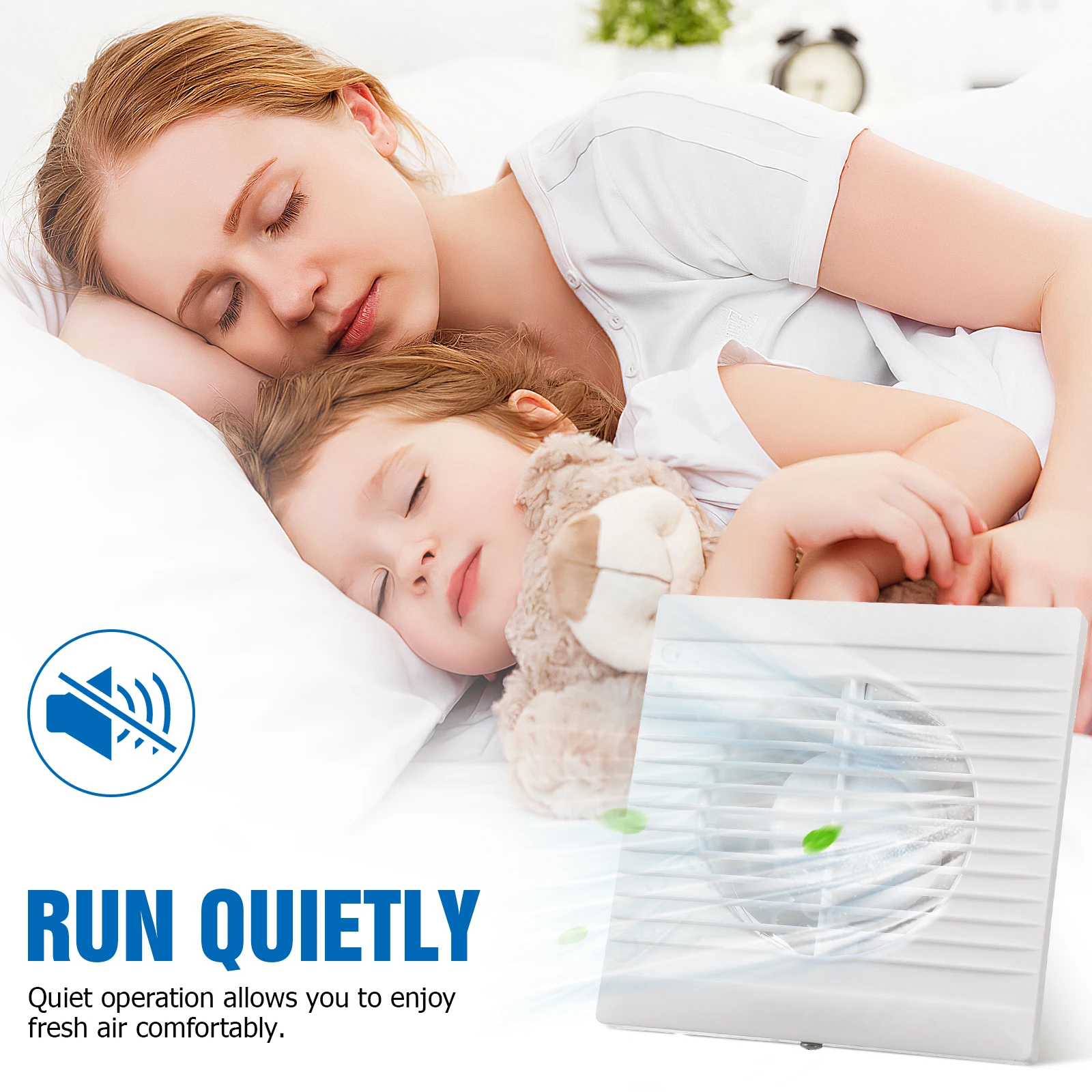 

High Airflow Exhaust Fan Wall Mount Kitchen Bathroom Office Ventilation Blower Low Noise Durable Plastic Long Cord Easy Install