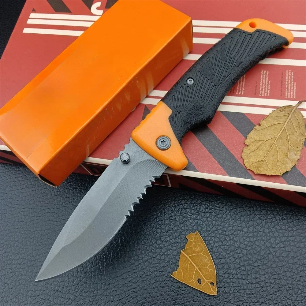 Military GB Serrated Blade Folding Knife 8Cr13Mov Steel Orange Rubber Handle Outdoor Hunting Portable Camping Survival EDC Tool