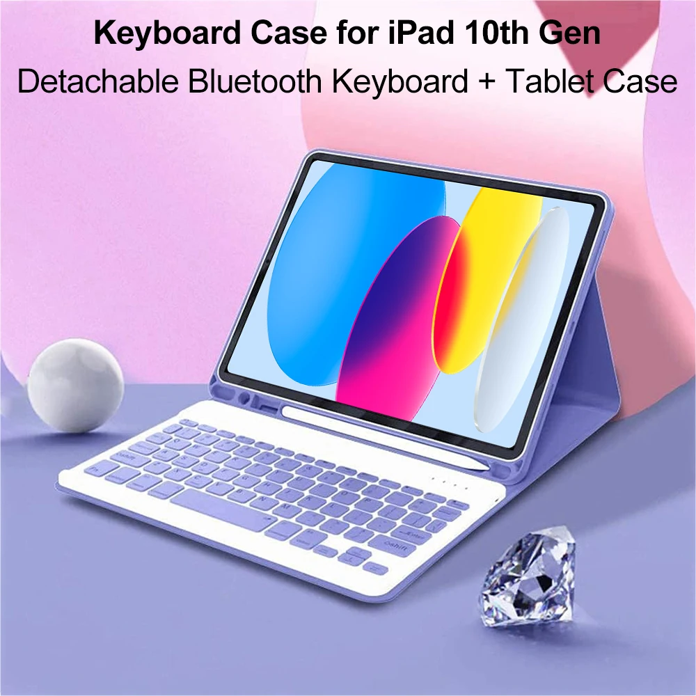 For iPad 10th Generation 2022 10.9 Inch Case with Keyboard,Detachable Wireless Bluetooth Keyboard+Tablet Cover For iPad 10th Gen